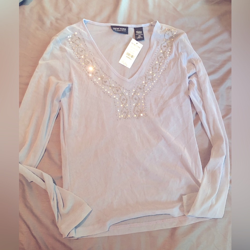 NWT New York and Company baby blue sheer blouse xs